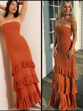 EUC Anthropologie BHLDN Strapless Ruffle Tiered Maxi Dress in Copper